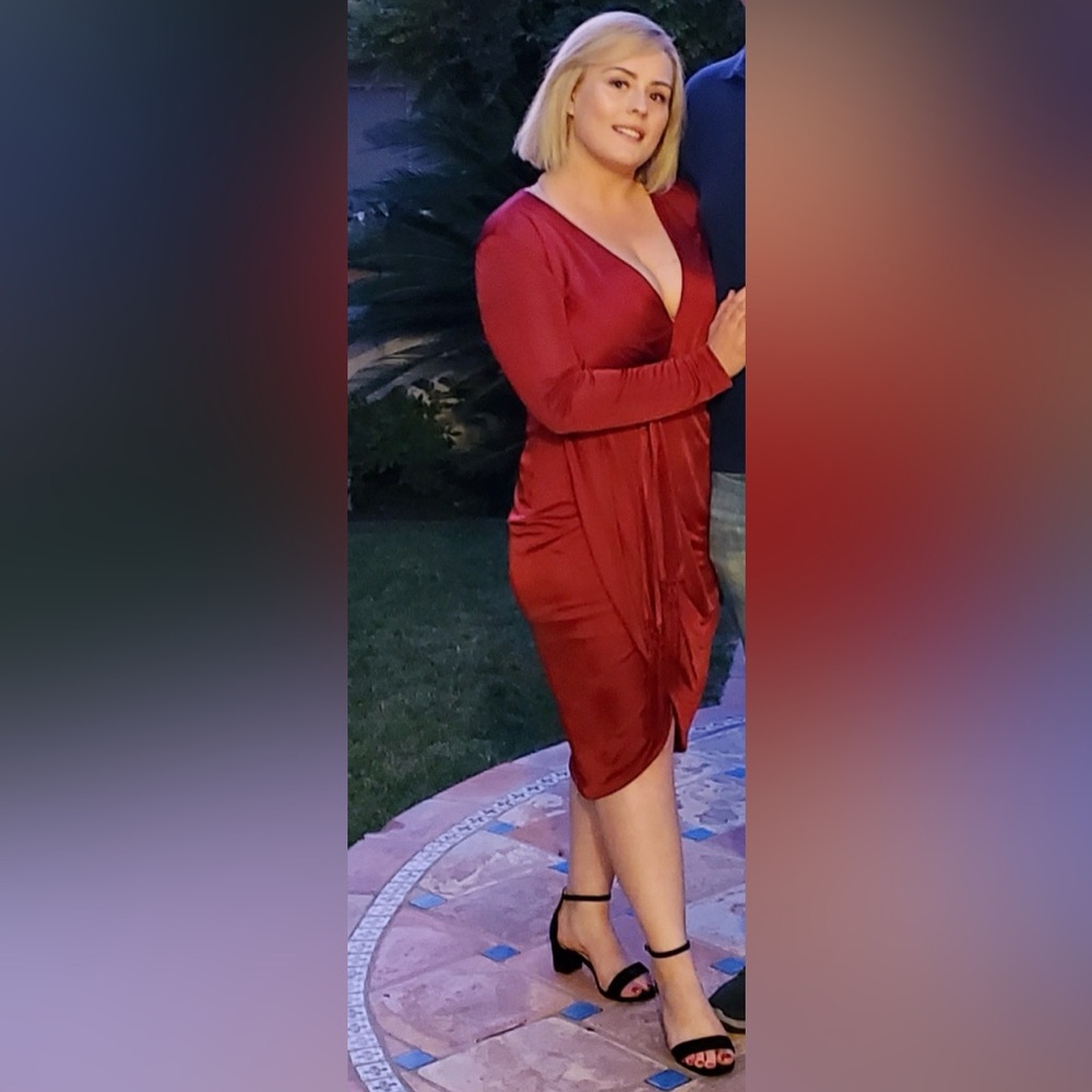 Red dress. Very flattering and comfortable